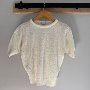 Vintage Cream Crew Neck Sweater with Ribbed Texture